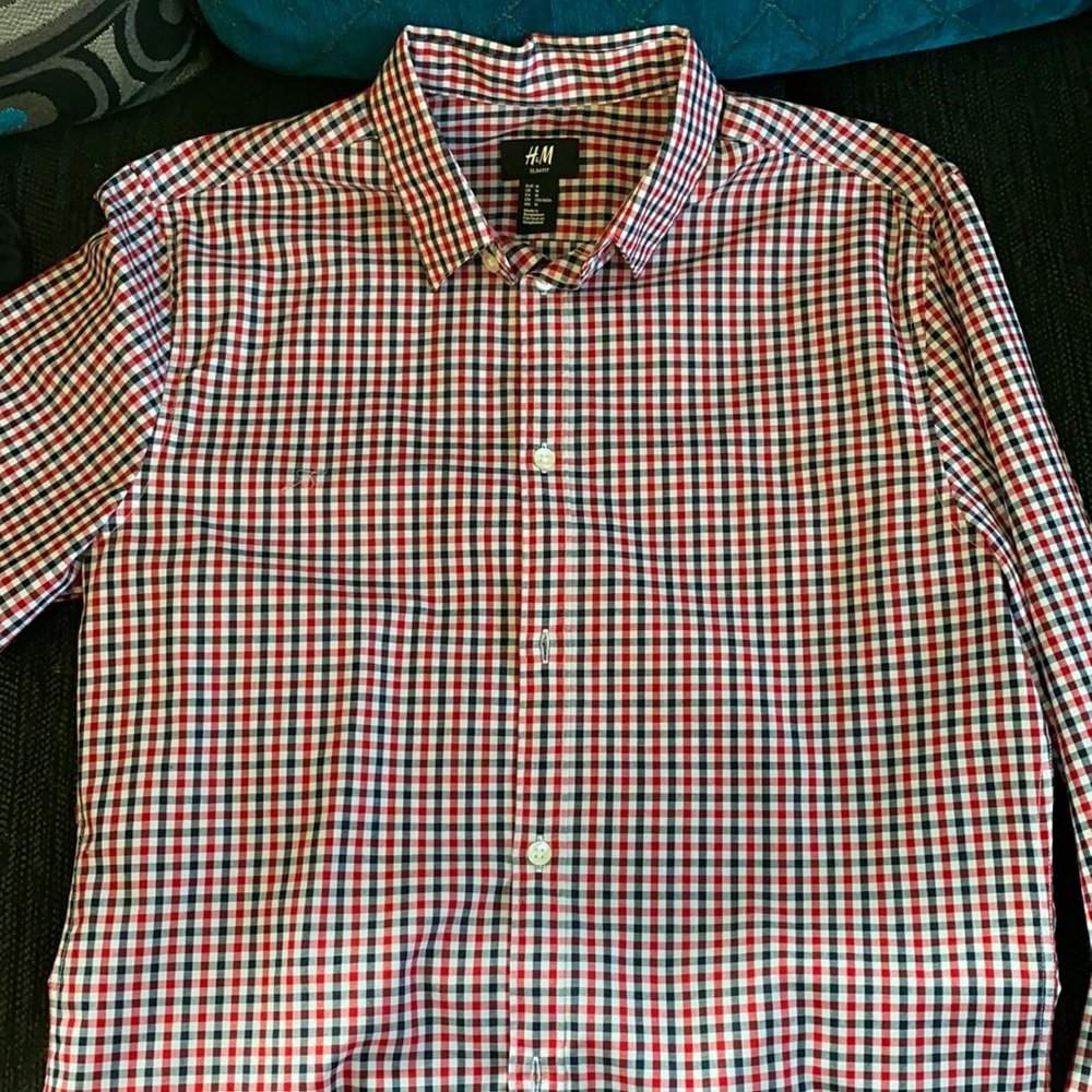 H&M Red & Black Gingham Slim Fit M Button Down